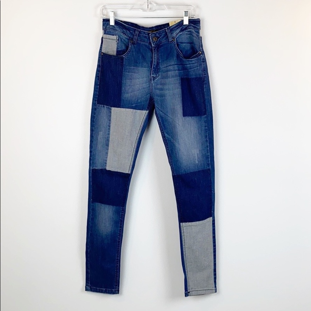 Women's Inside Denim Jeans Skinny Blue Patchwork Waist 30 Color Block